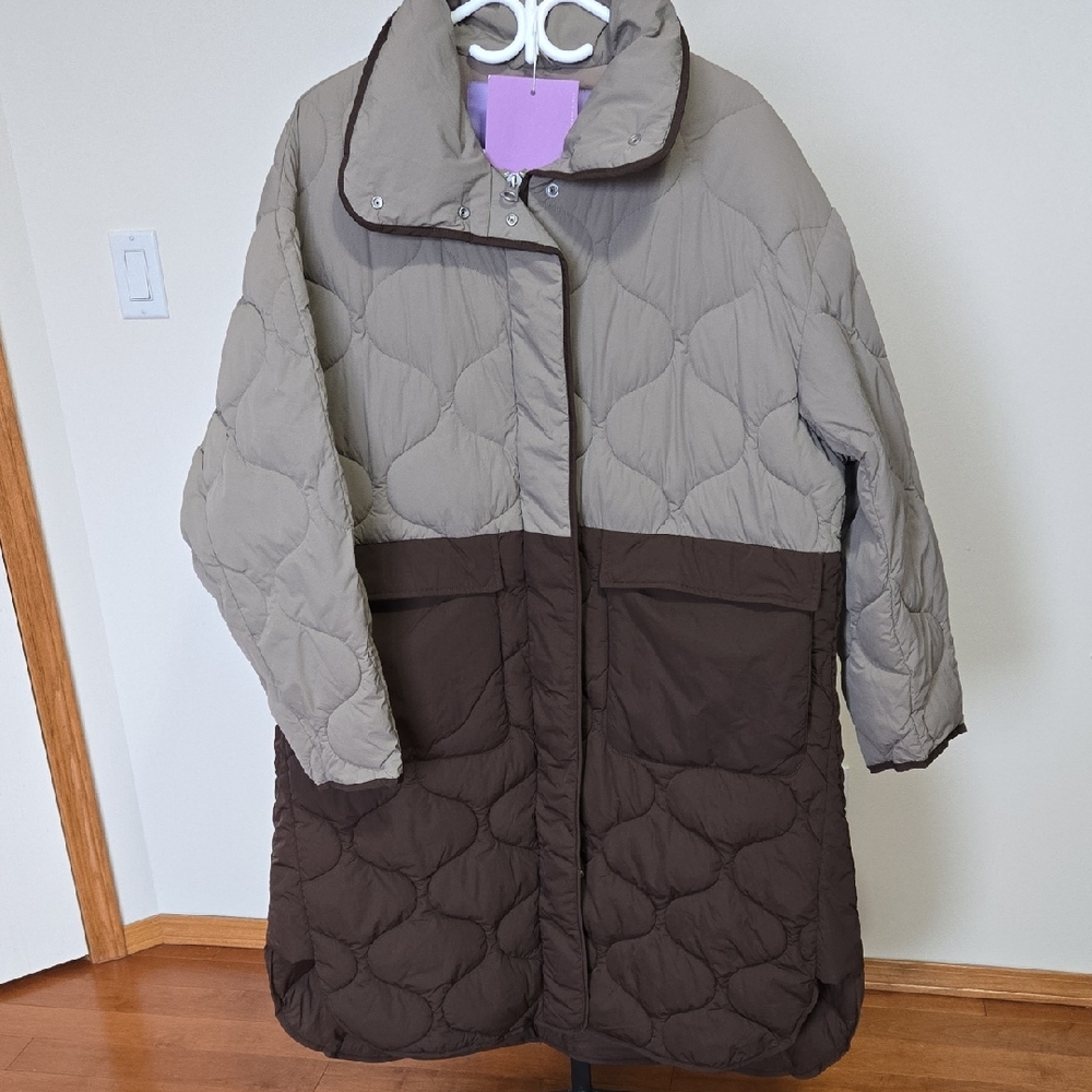 Jack & Jones Women's Two-Tone Puffer Jacket - Gray and Brown